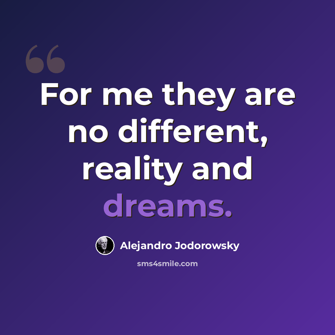 “For me they are no different, reality and dreams.” quote by Alejandro Jodorowsky