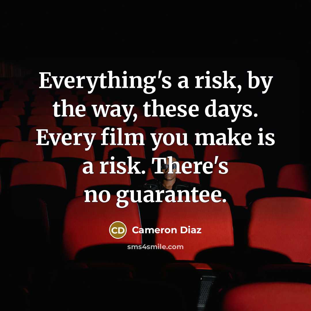 “Everything's a risk, by the way, these days. Every film you make is a risk. There's no guarantee.” quote by Cameron Diaz