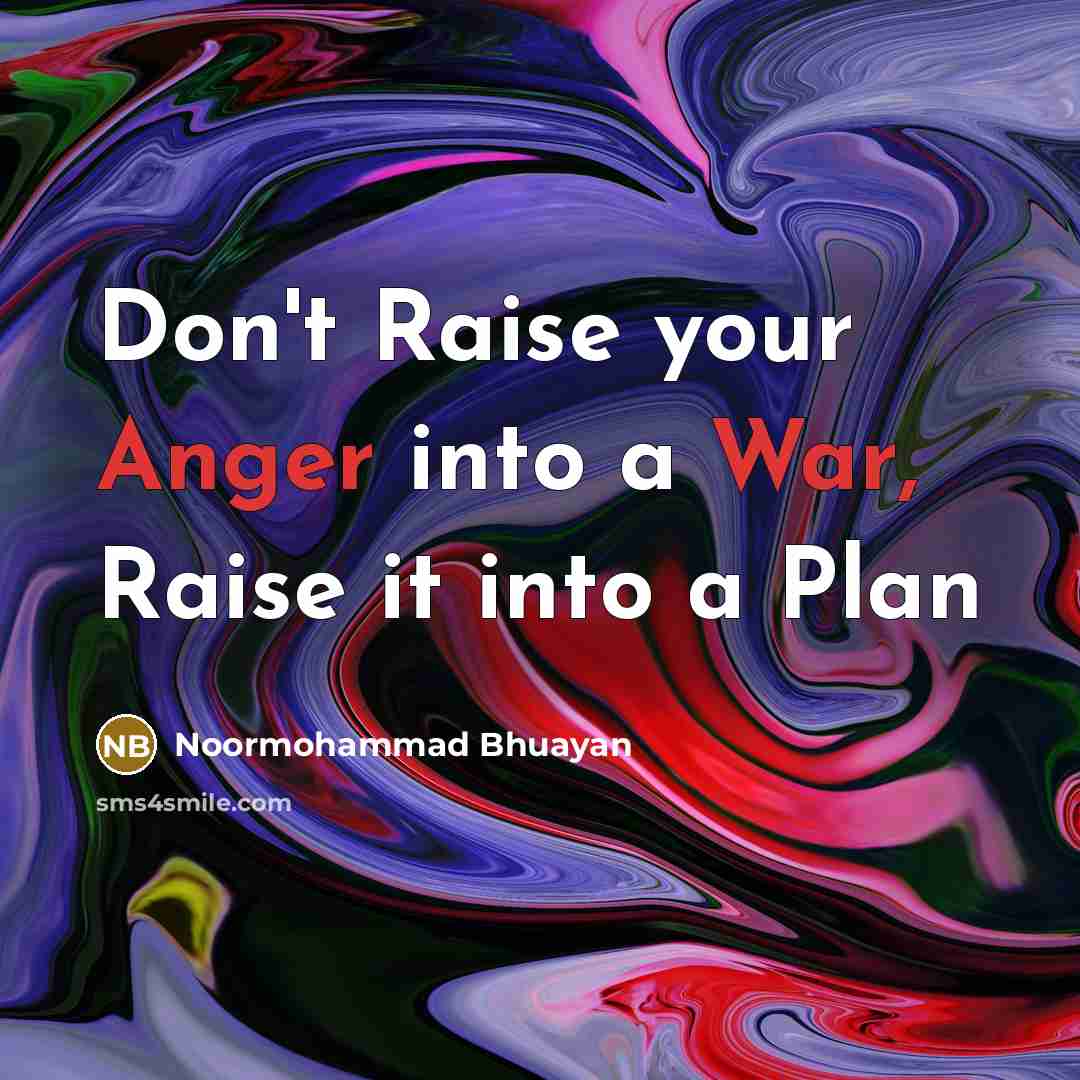 “Don't Raise your Anger into a War, Raise it into a Plan” quote by Noormohammad Bhuayan