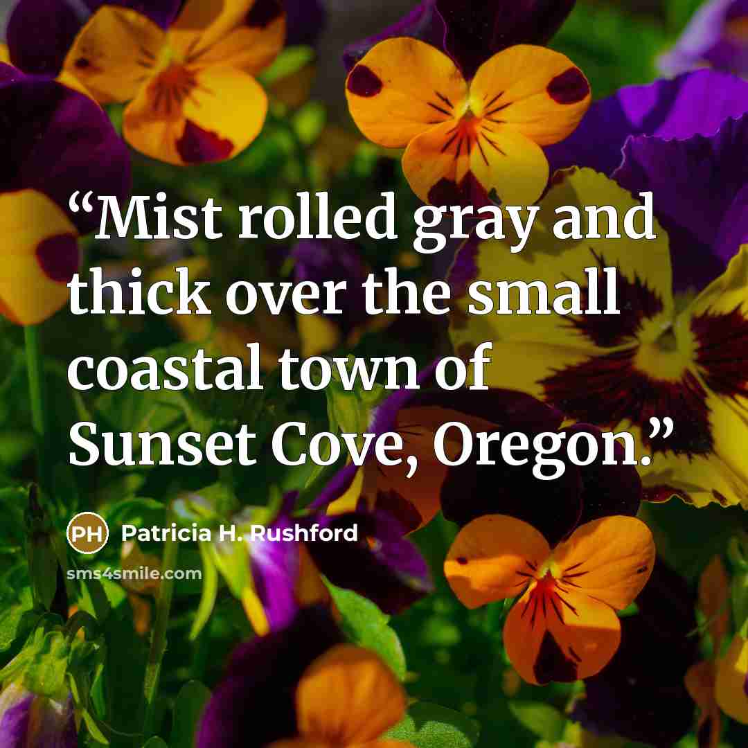 “Mist rolled gray and thick over the small coastal town of Sunset Cove, Oregon.” quote by Patricia H. Rushford