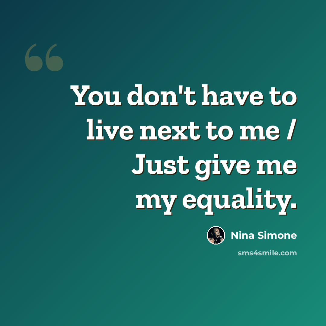 “You don't have to live next to me / Just give me my equality.” quote by Nina Simone