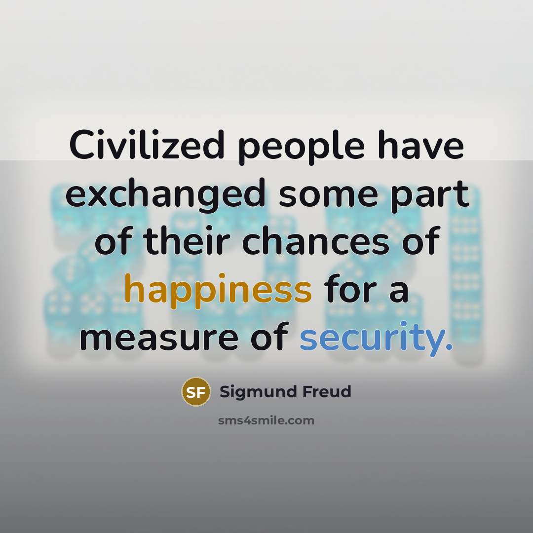 “Civilized people have exchanged some part of their chances of happiness for a measure of security.” quote by Sigmund Freud