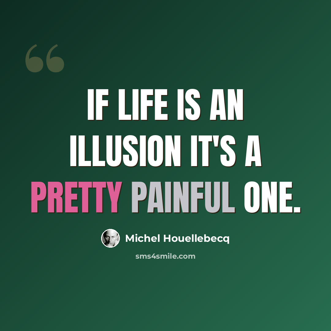 “If life is an illusion it's a pretty painful one.” quote by Michel Houellebecq