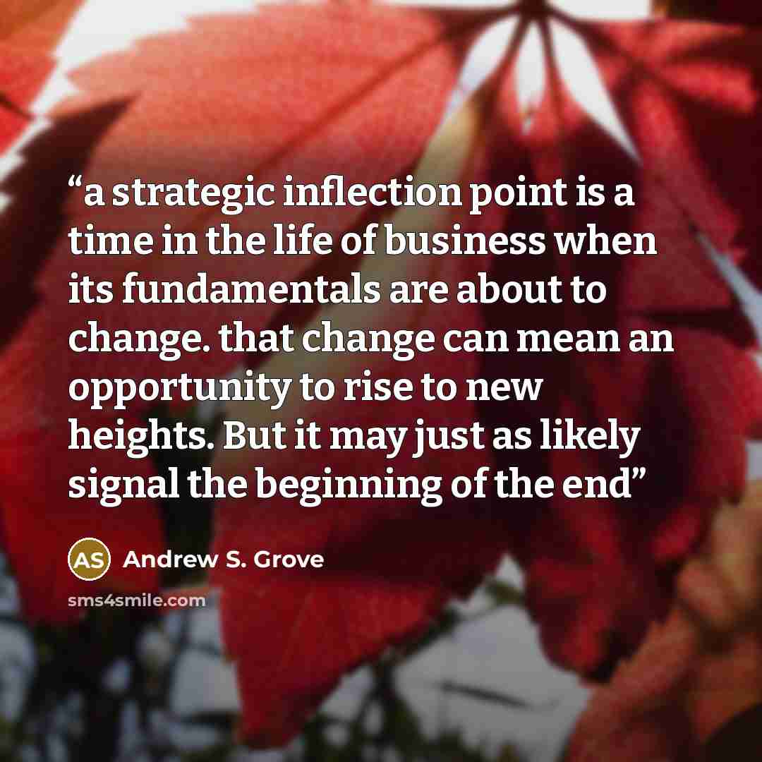 “a strategic inflection point is a time in the life of business when its fundamentals are about to change. that change can mean an opportunity to rise to new heights. But it may just as likely signal the beginning of the end” quote by Andrew S. Grove