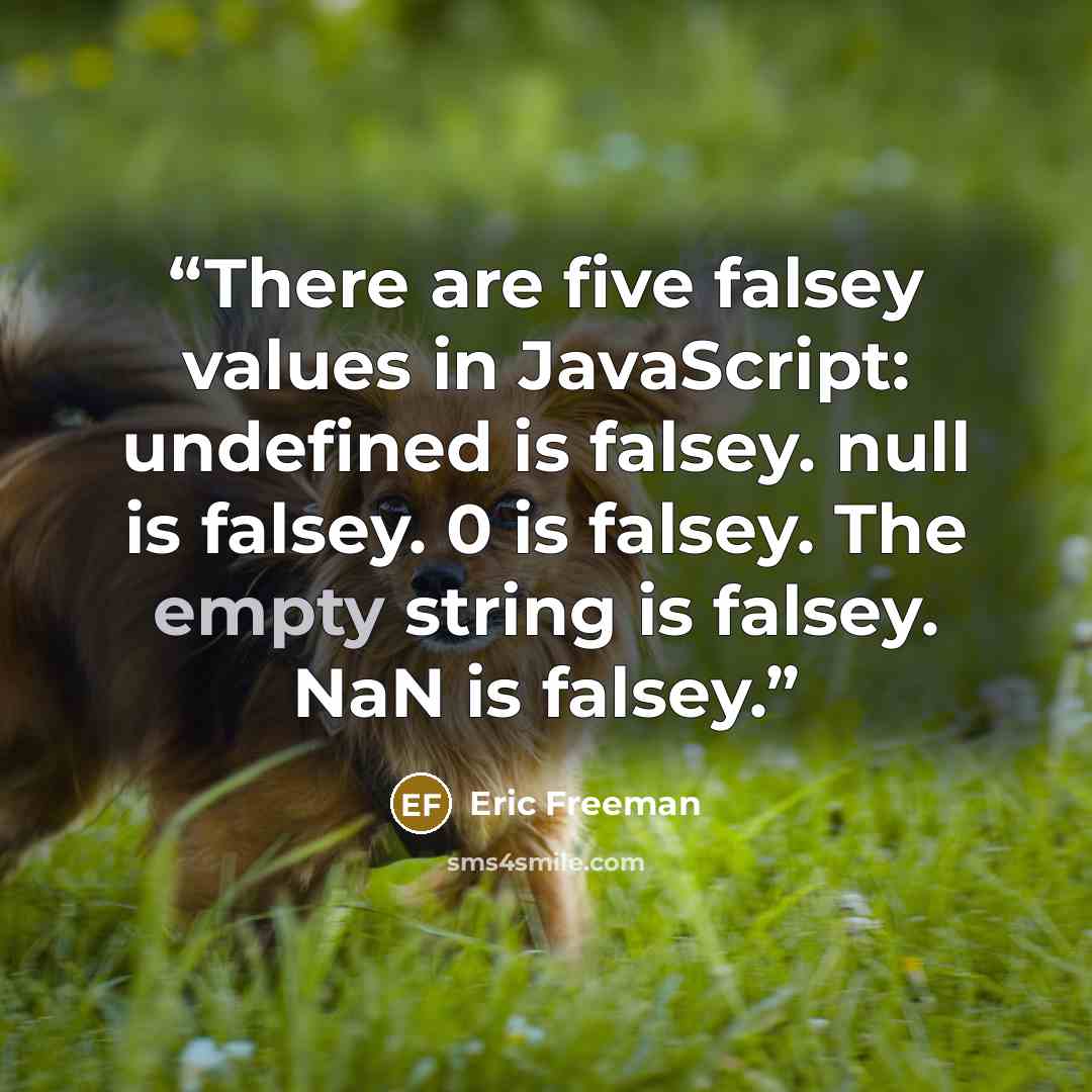 “There are five falsey values in JavaScript: undefined is falsey. null is falsey. 0 is falsey. The empty string is falsey. NaN is falsey.” quote by Eric Freeman