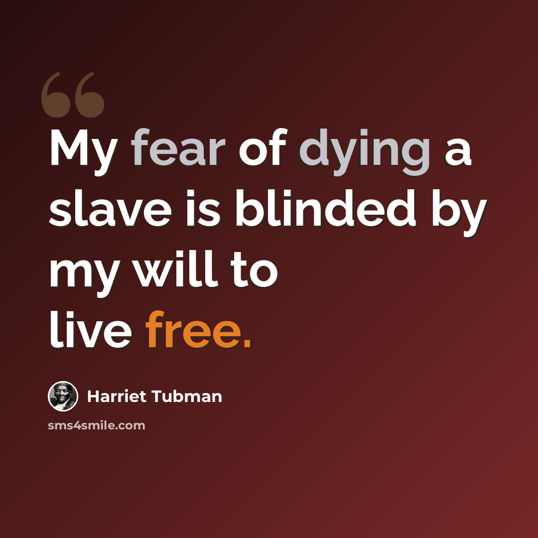 “My fear of dying a slave is blinded by my will to live free.” quote by Harriet Tubman