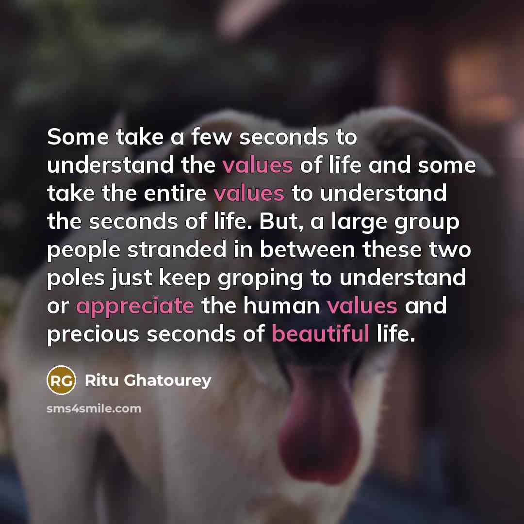 “Some take a few seconds to understand the values of life and some take the entire values to understand the seconds of life. But, a large group people stranded in between these two poles just keep groping to understand or appreciate the human values and precious seconds of beautiful life.” quote by Ritu Ghatourey