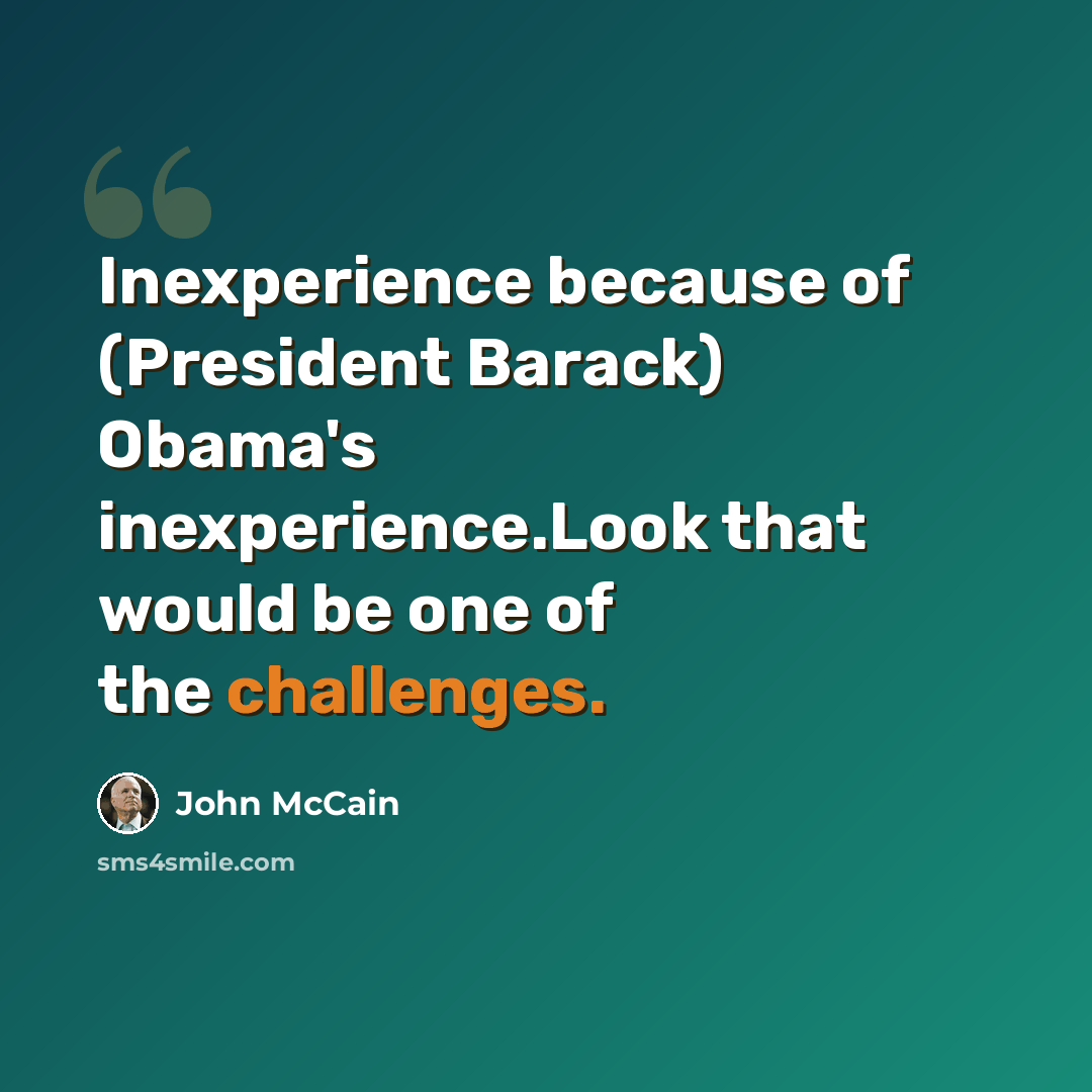 “Inexperience because of (President Barack) Obama's inexperience.Look that would be one of the challenges.” quote by John McCain