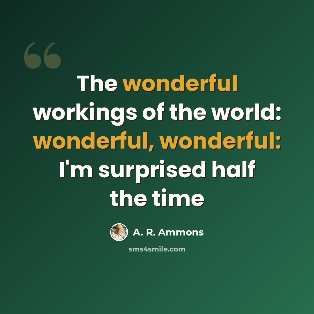 “The wonderful workings of the world: wonderful, wonderful: I'm surprised half the time” quote by A. R. Ammons