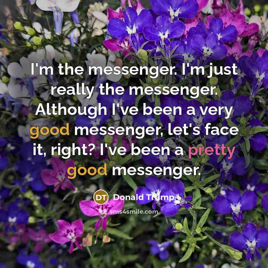 “I'm the messenger. I'm just really the messenger. Although I've been a very good messenger, let's face it, right? I've been a pretty good messenger.” quote by Donald Trump