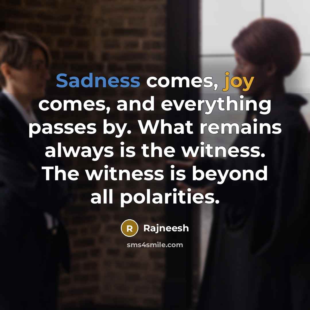 “Sadness comes, joy comes, and everything passes by. What remains always is the witness. The witness is beyond all polarities.” quote by Rajneesh
