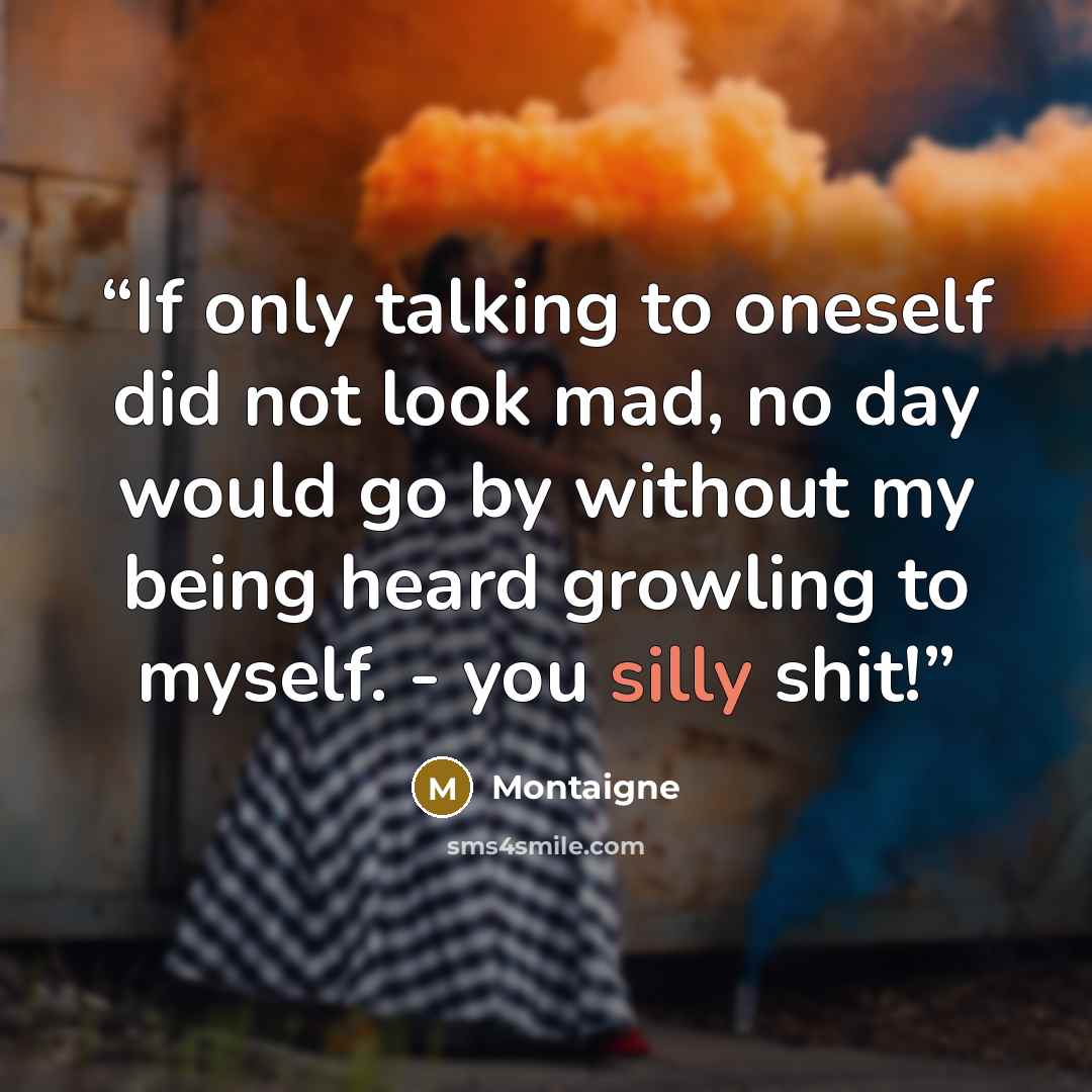 “If only talking to oneself did not look mad, no day would go by without my being heard growling to myself. - you silly shit!” quote by Montaigne
