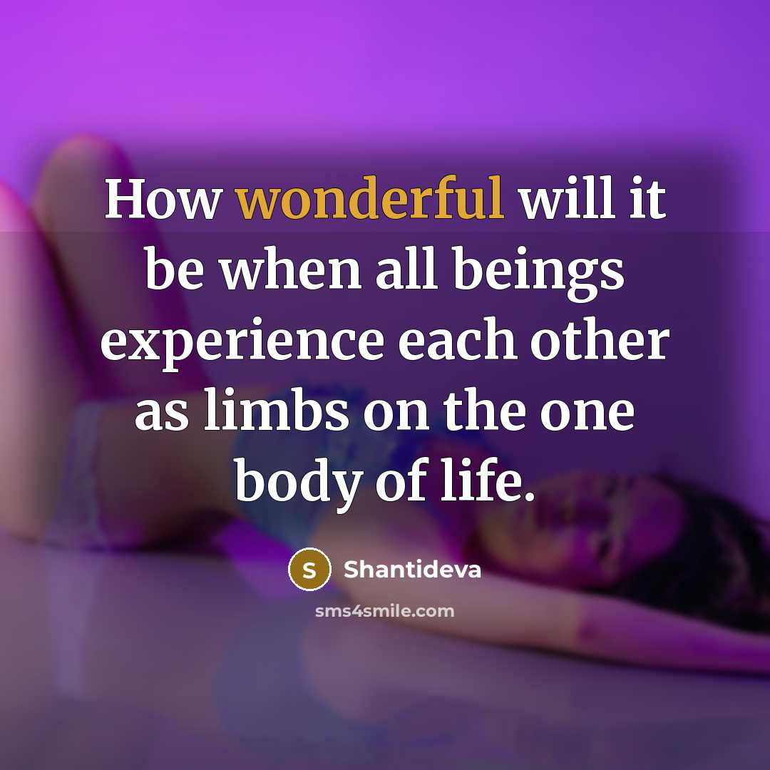 “How wonderful will it be when all beings experience each other as limbs on the one body of life.” quote by Shantideva