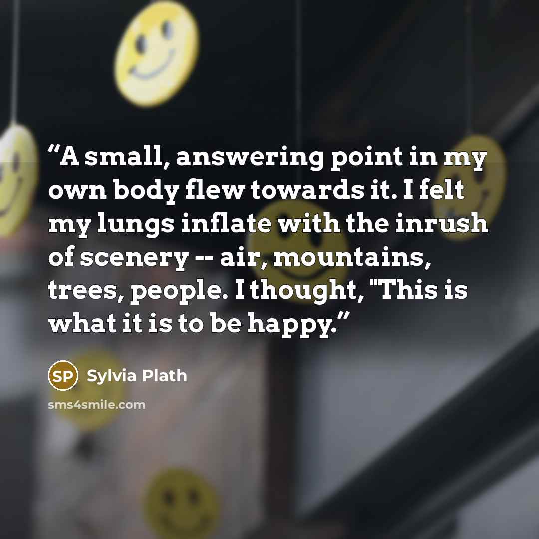 “A small, answering point in my own body flew towards it. I felt my lungs inflate with the inrush of scenery -- air, mountains, trees, people. I thought, "This is what it is to be happy.” quote by Sylvia plath