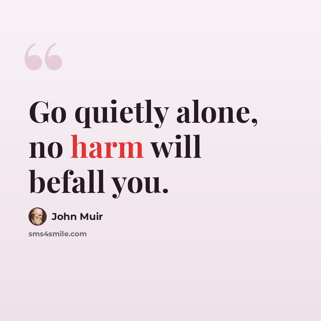 “Go quietly alone, no harm will befall you.” quote by John Muir