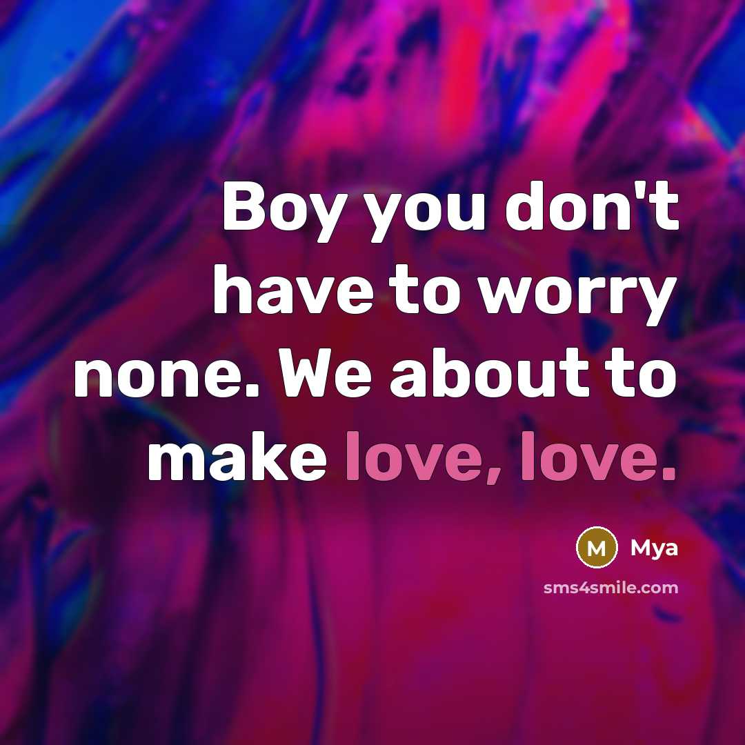 “Boy you don't have to worry none. We about to make love, love.” quote by Mya