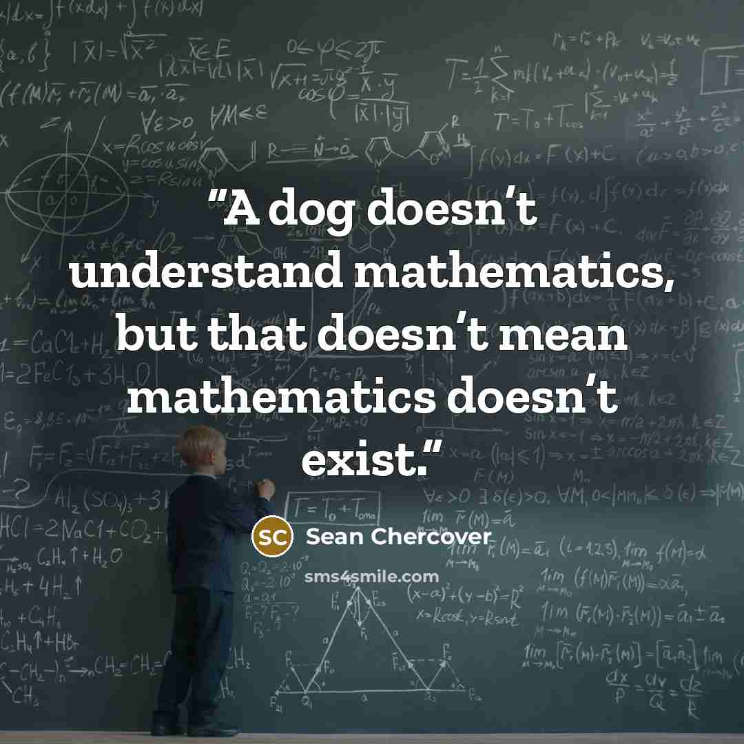 “A dog doesn’t understand mathematics, but that doesn’t mean mathematics doesn’t exist.” quote by Sean Chercover