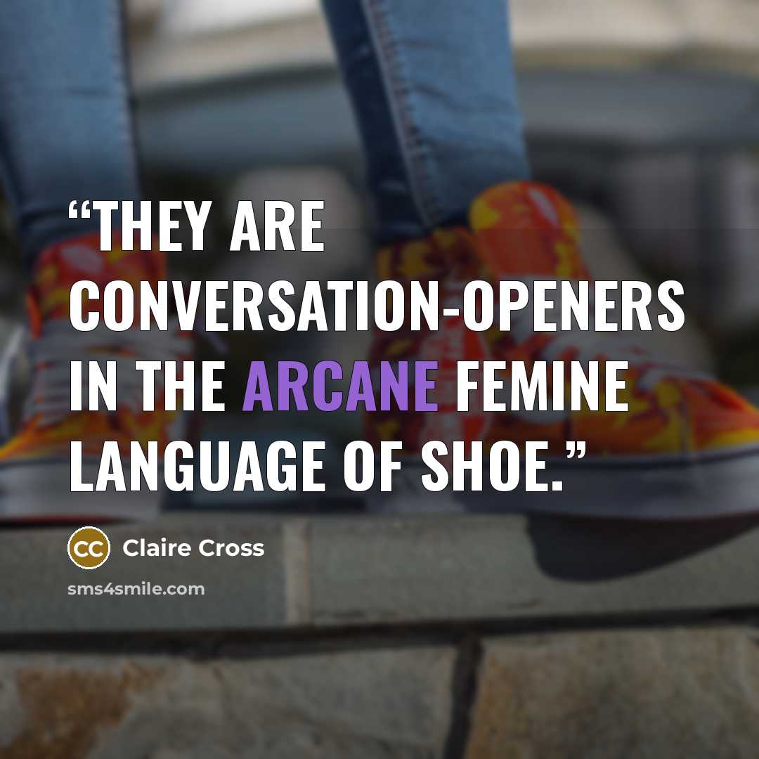“They are conversation-openers in the arcane femine language of Shoe.” quote by Claire Cross