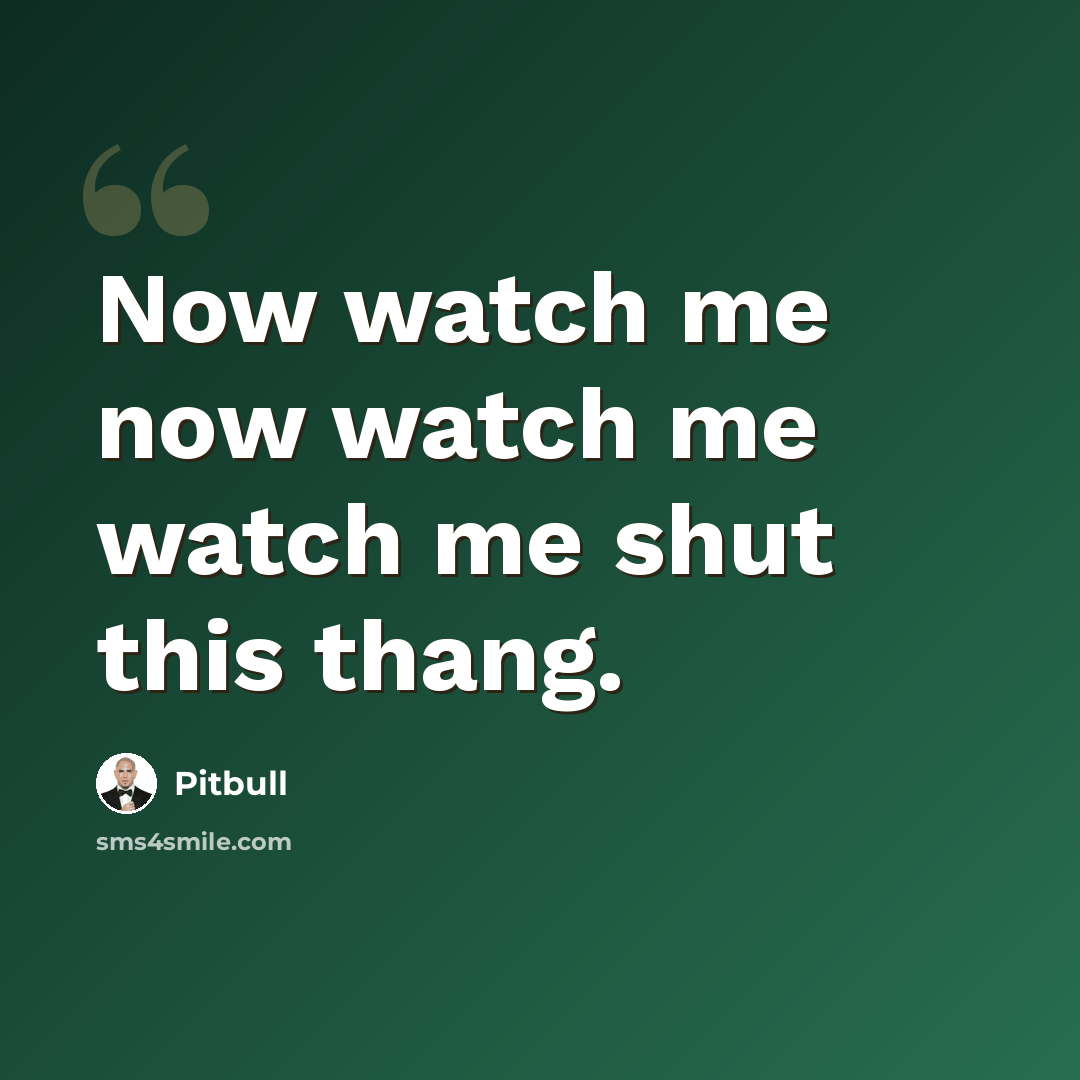 “Now watch me now watch me watch me shut this thang.” quote by Pitbull