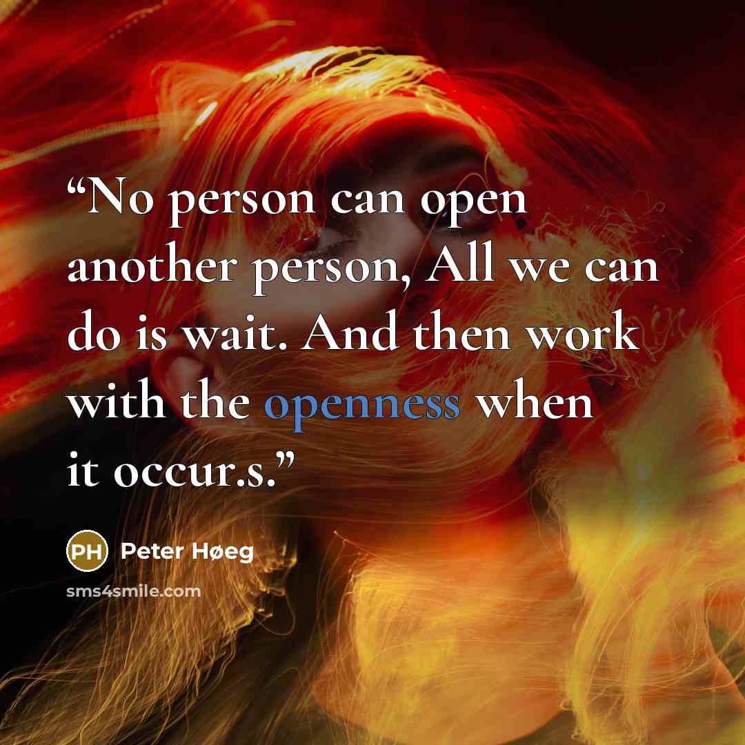 “No person can open another person, All we can do is wait. And then work with the openness when it occur.s.” quote by Peter Høeg