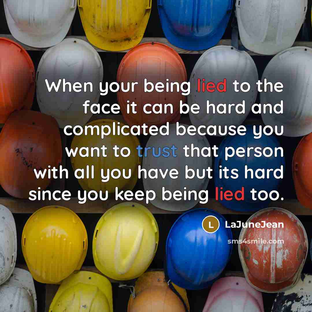 “When your being lied to the face it can be hard and complicated because you want to trust that person with all you have but its hard since you keep being lied too.” quote by LaJuneJean