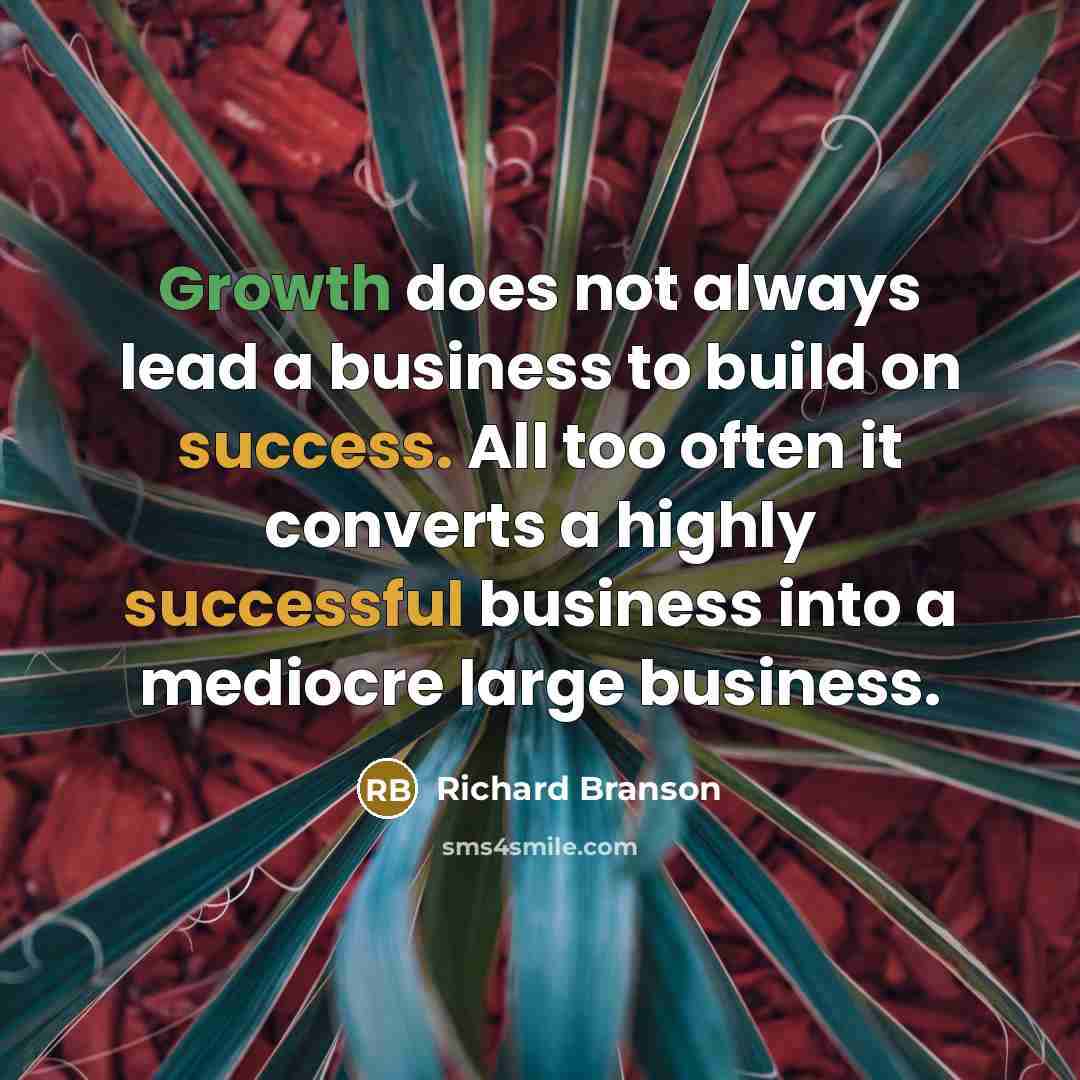“Growth does not always lead a business to build on success. All too often it converts a highly successful business into a mediocre large business.” quote by Richard Branson