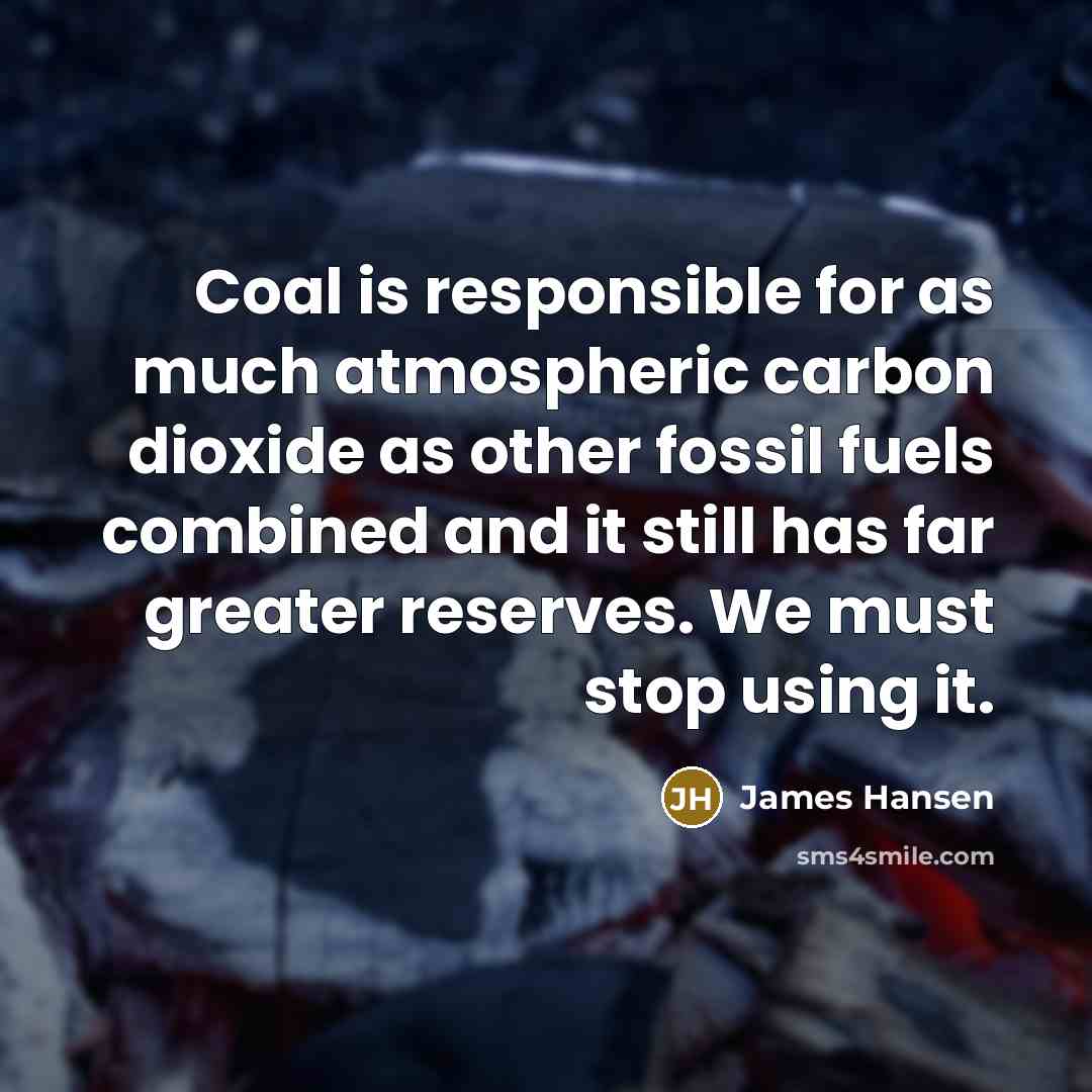 “Coal is responsible for as much atmospheric carbon dioxide as other fossil fuels combined and it still has far greater reserves. We must stop using it.” quote by James Hansen