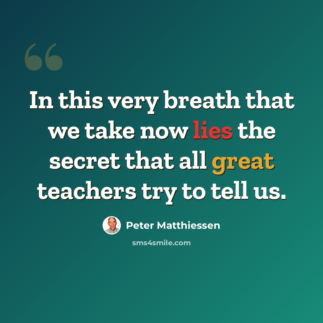 “In this very breath that we take now lies the secret that all great teachers try to tell us.” quote by Peter Matthiessen