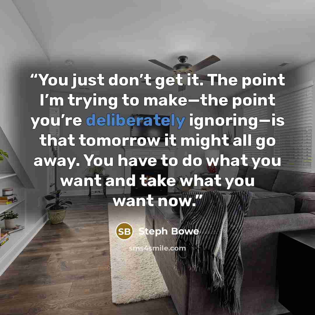 “You just don’t get it. The point I’m trying to make—the point you’re deliberately ignoring—is that tomorrow it might all go away. You have to do what you want and take what you want now.” quote by Steph Bowe