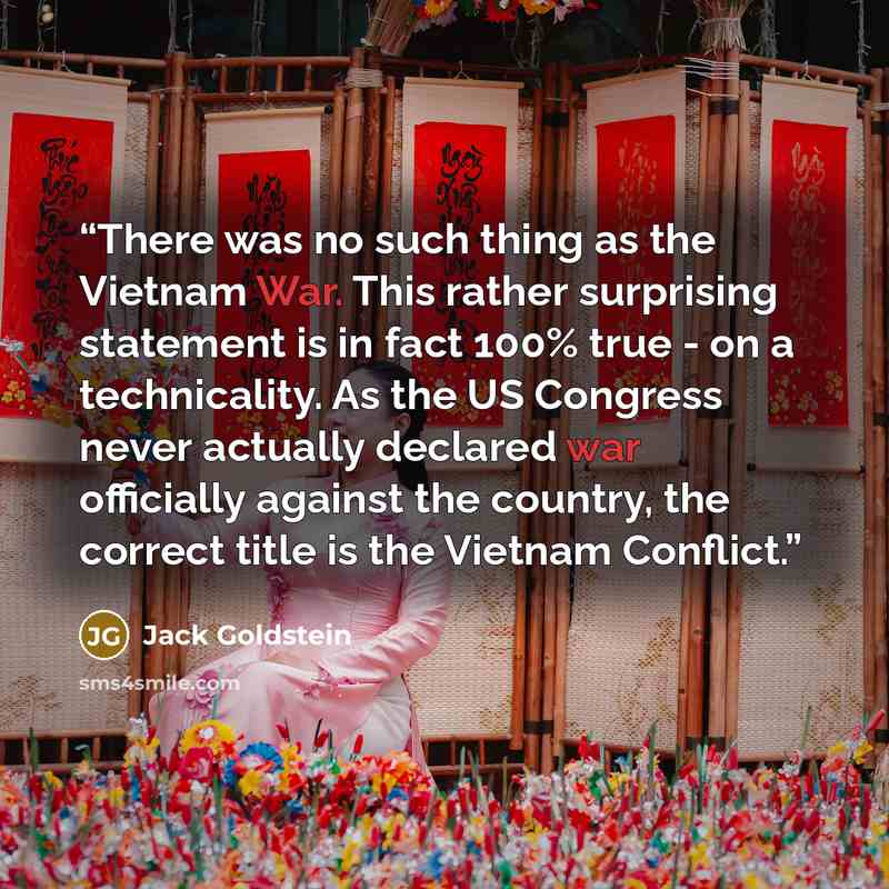 “There was no such thing as the Vietnam War. This rather surprising statement is in fact 100% true - on a technicality. As the US Congress never actually declared war officially against the country, the correct title is the Vietnam Conflict.” quote by Jack Goldstein