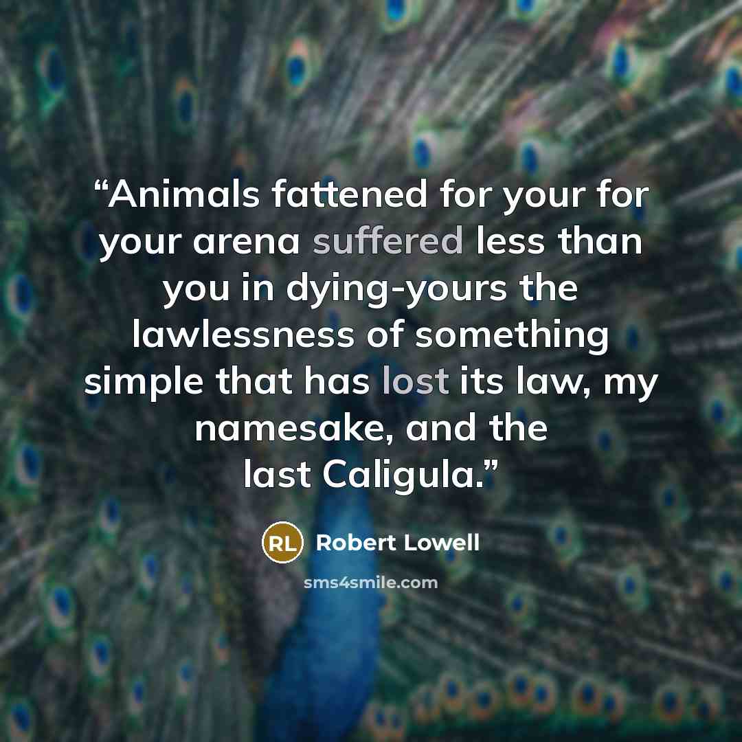 “Animals fattened for your for your arena suffered less than you in dying-yours the lawlessness of something simple that has lost its law, my namesake, and the last Caligula.” quote by Robert Lowell