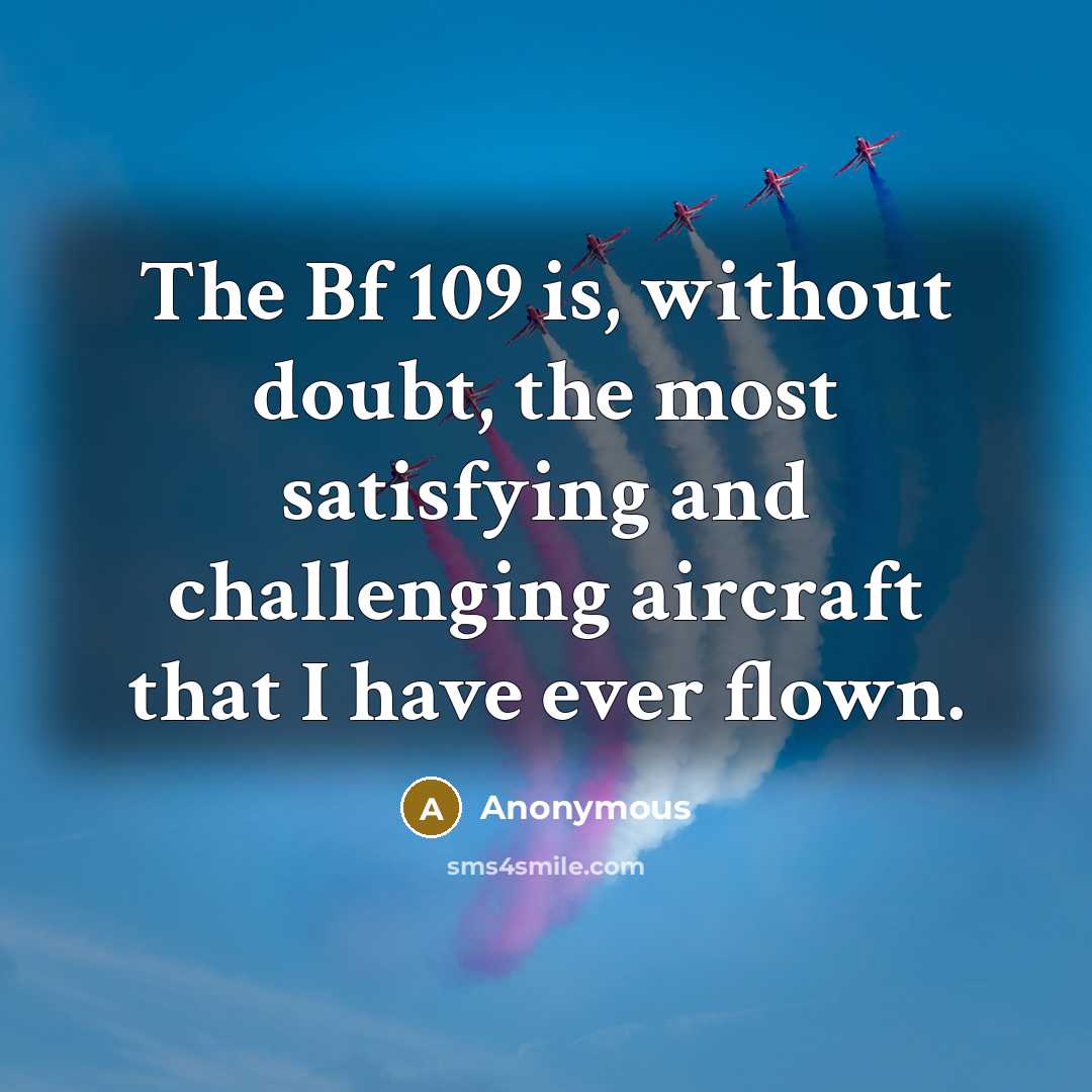 “The Bf 109 is, without doubt, the most satisfying and challenging aircraft that I have ever flown.” quote by Anonymous