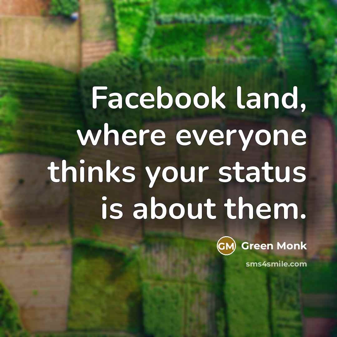 “Facebook land, where everyone thinks your status is about them.” quote by Green Monk