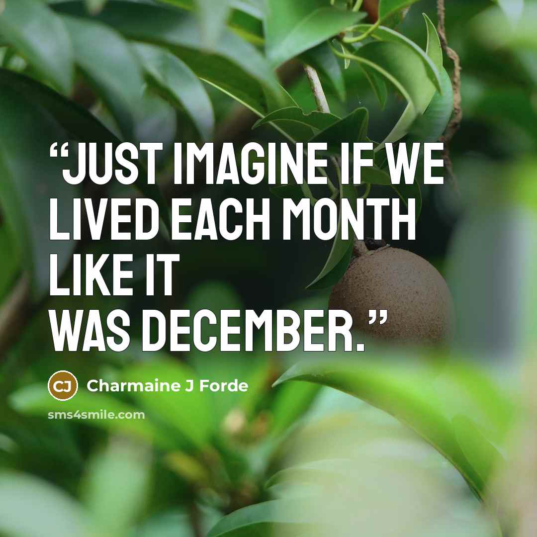 “Just imagine if we lived each month like it was December.” quote by Charmaine J Forde