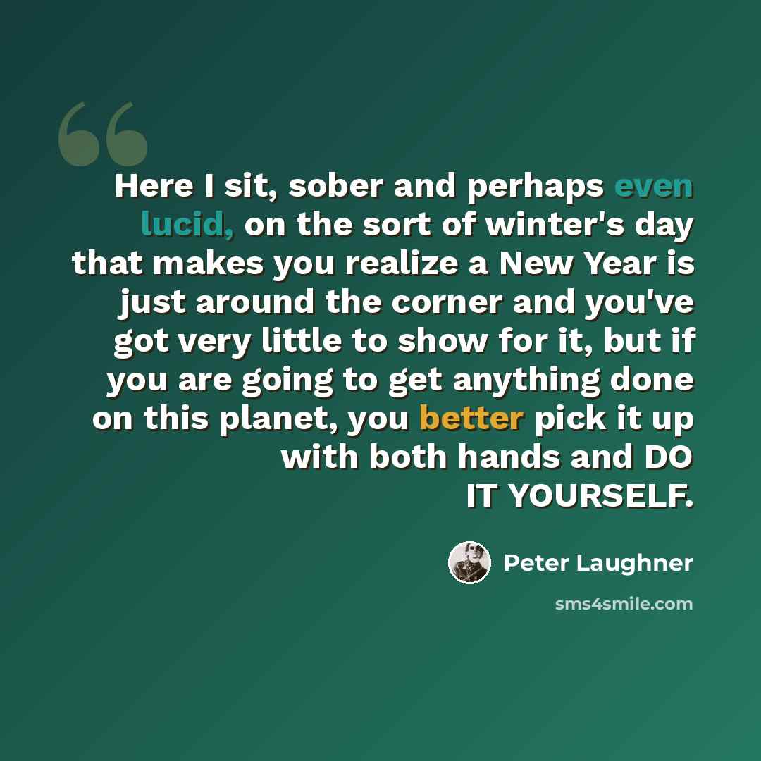 “Here I sit, sober and perhaps even lucid, on the sort of winter's day that makes you realize a New Year is just around the corner and you've got very little to show for it, but if you are going to get anything done on this planet, you better pick it up with both hands and DO IT YOURSELF.” quote by Peter Laughner