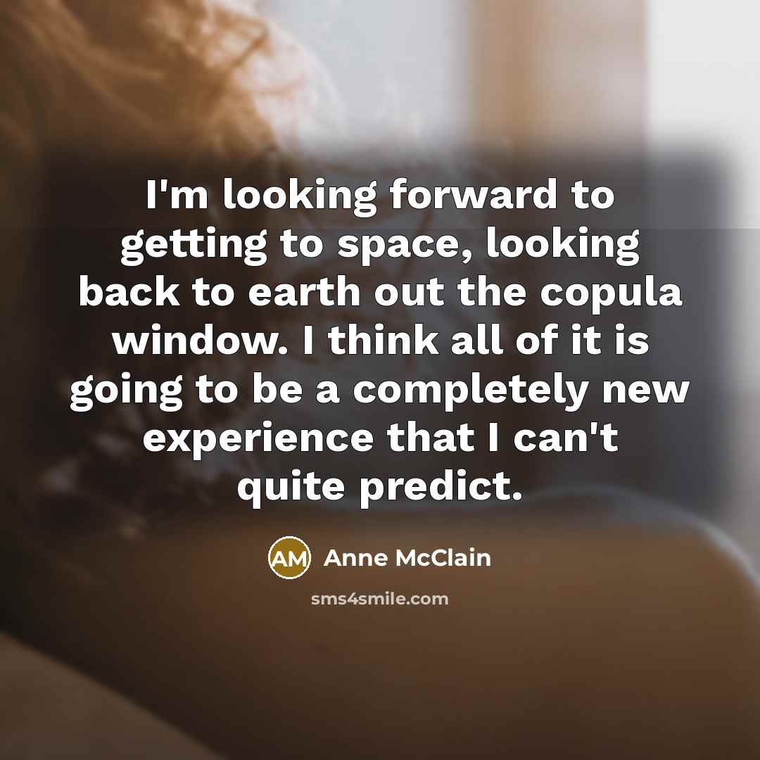 “I'm looking forward to getting to space, looking back to earth out the copula window. I think all of it is going to be a completely new experience that I can't quite predict.” quote by Anne McClain
