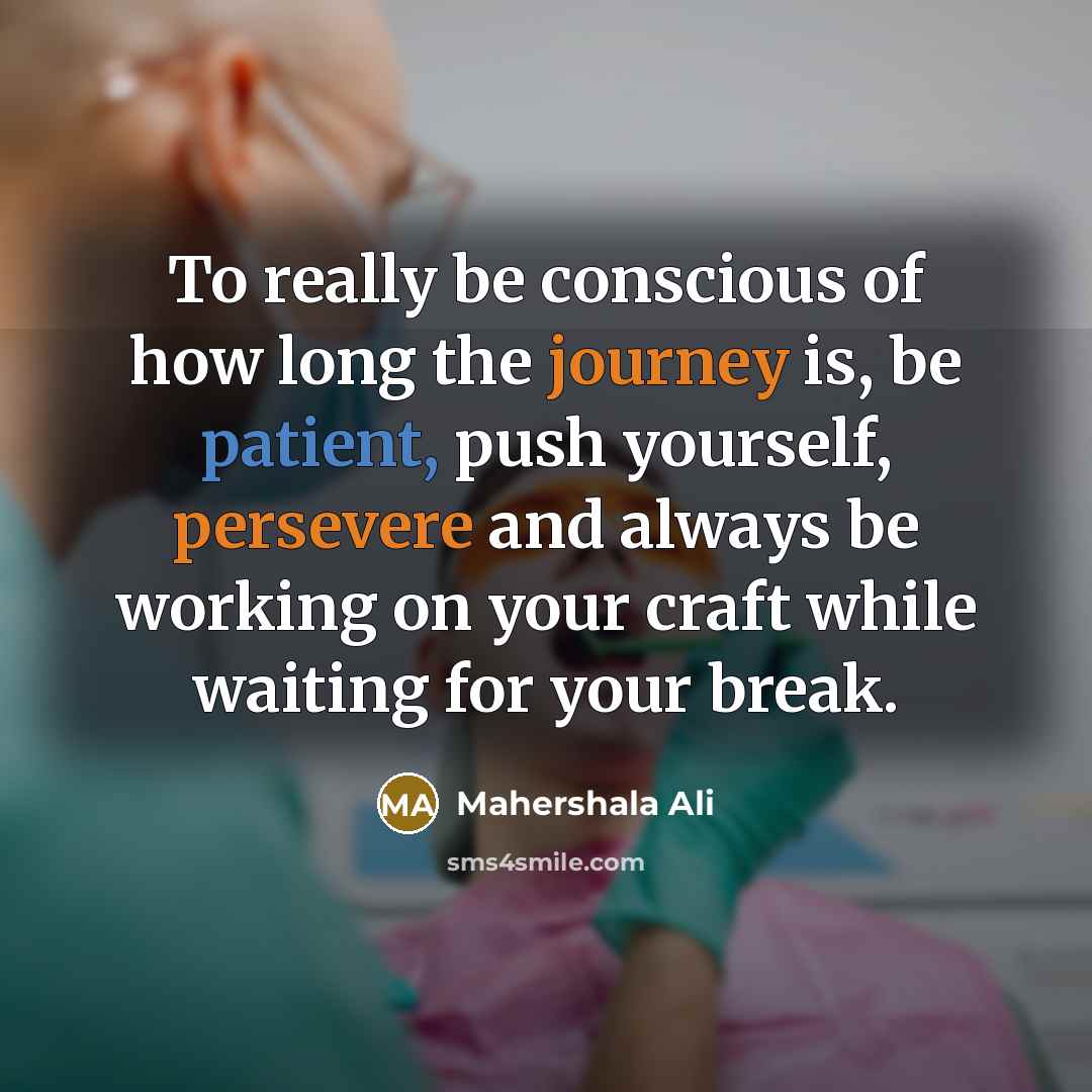 “To really be conscious of how long the journey is, be patient, push yourself, persevere and always be working on your craft while waiting for your break.” quote by Mahershala Ali