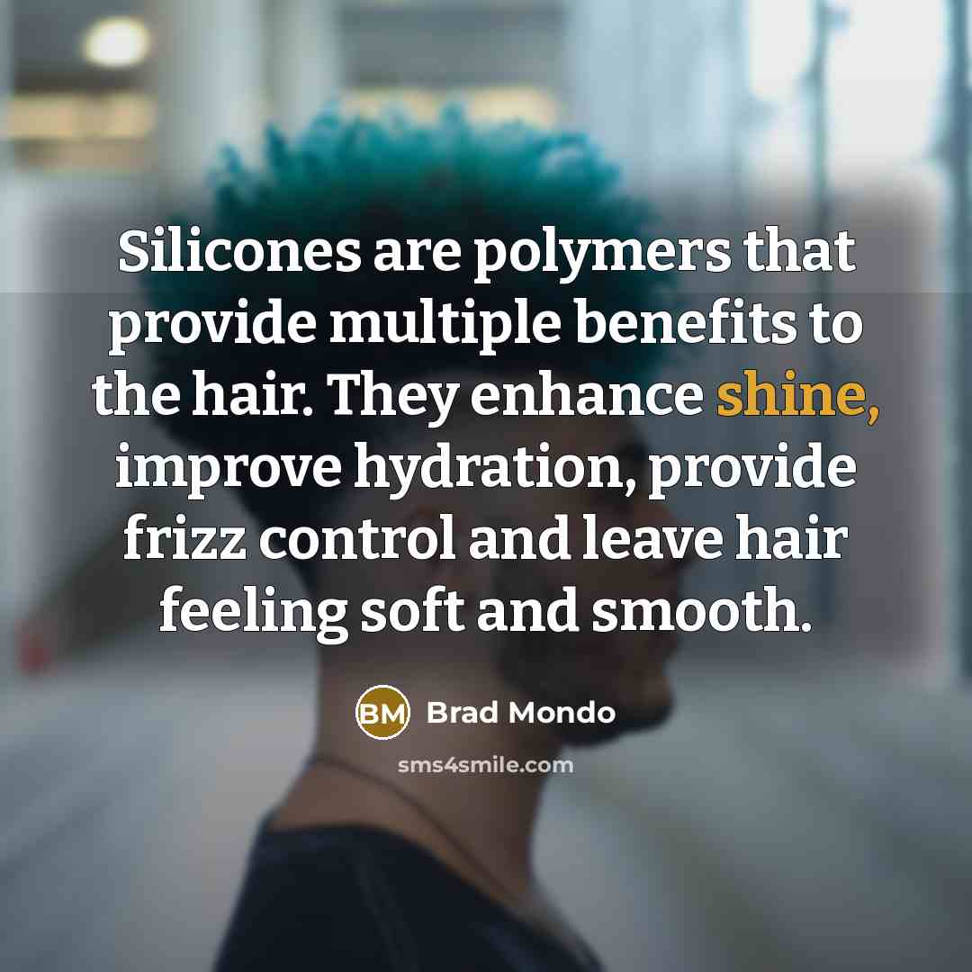 “Silicones are polymers that provide multiple benefits to the hair. They enhance shine, improve hydration, provide frizz control and leave hair feeling soft and smooth.” quote by Brad Mondo