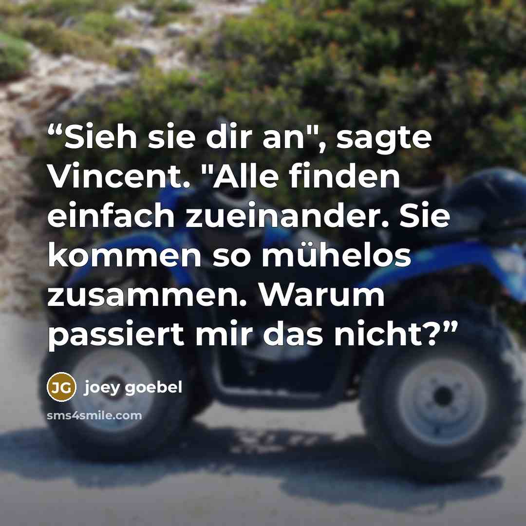 “Sieh sie dir an", sagte Vincent. "Alle finden einfach zueinander. Sie kommen so mühelos zusammen. Warum passiert mir das nicht?” quote by Joey Goebel