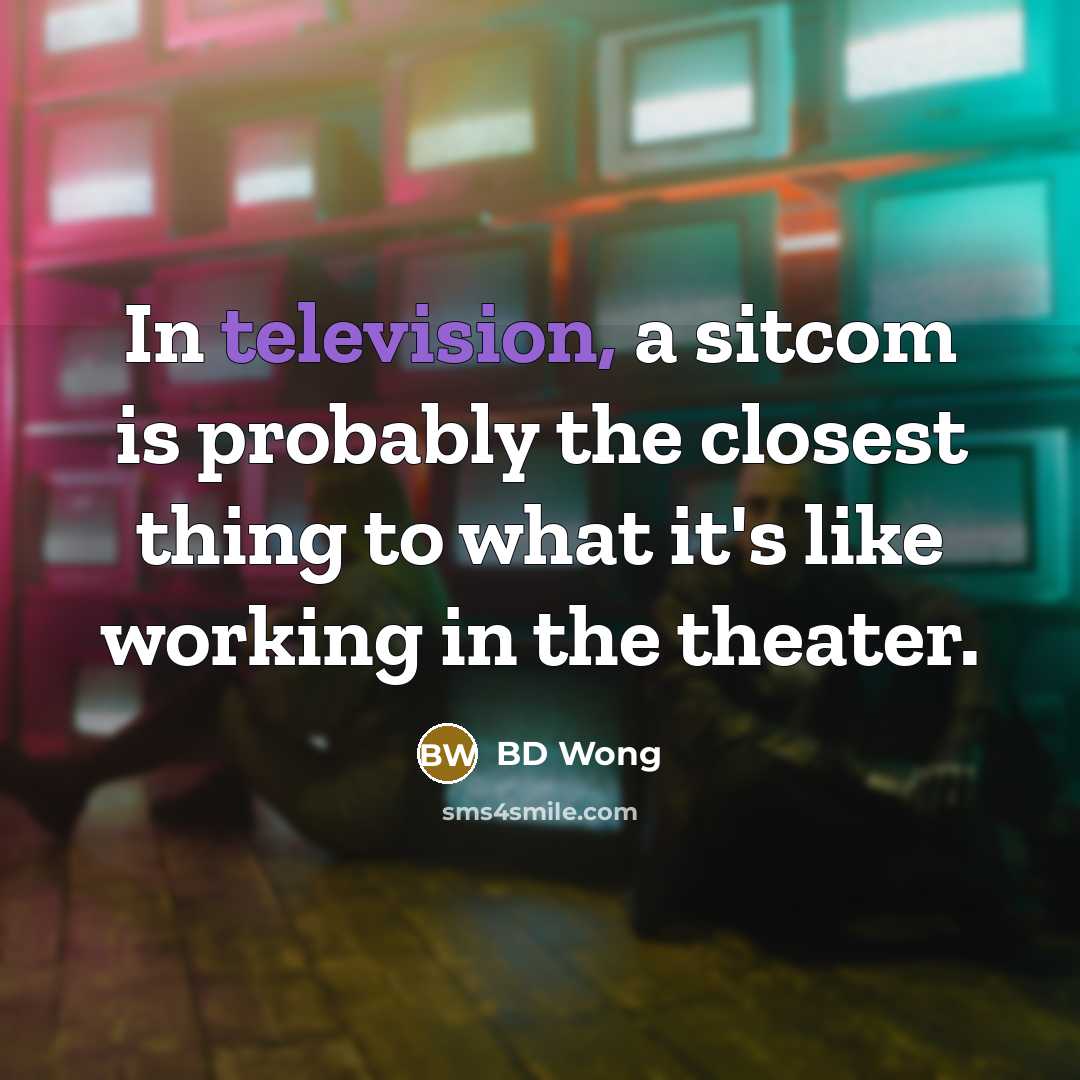 “In television, a sitcom is probably the closest thing to what it's like working in the theater.” quote by BD Wong