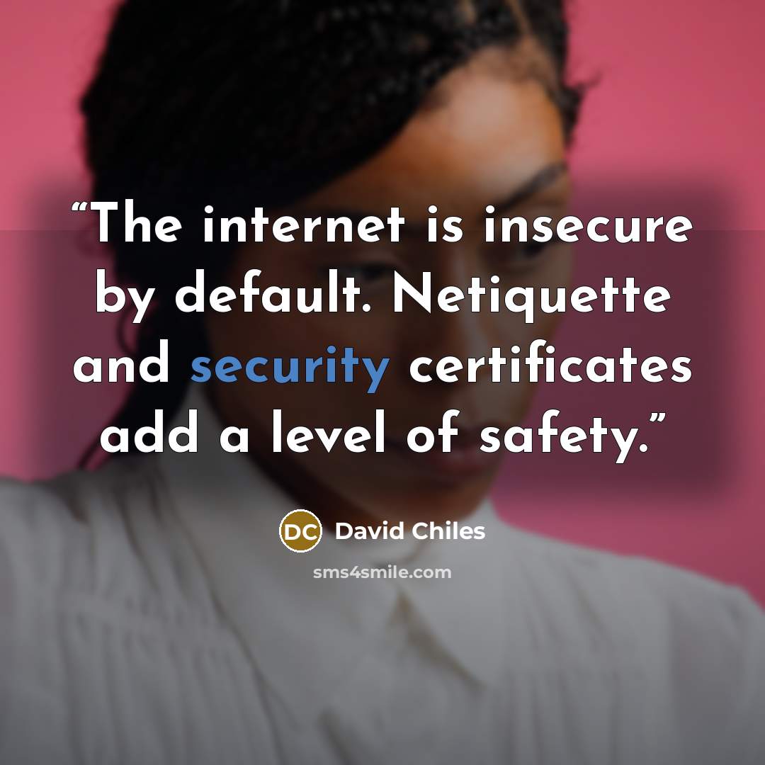 “The internet is insecure by default. Netiquette and security certificates add a level of safety.” quote by David Chiles