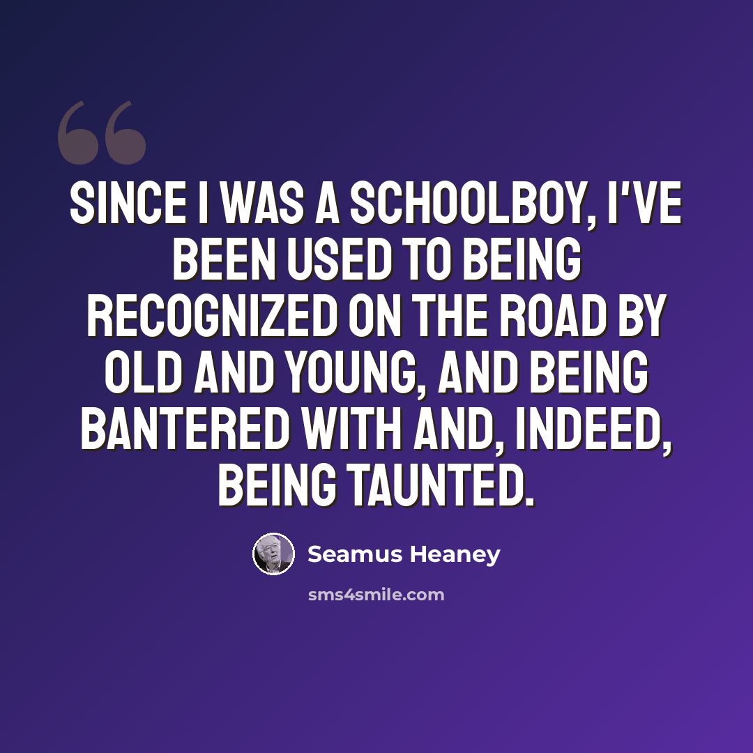 “Since I was a schoolboy, I've been used to being recognized on the road by old and young, and being bantered with and, indeed, being taunted.” quote by Seamus Heaney