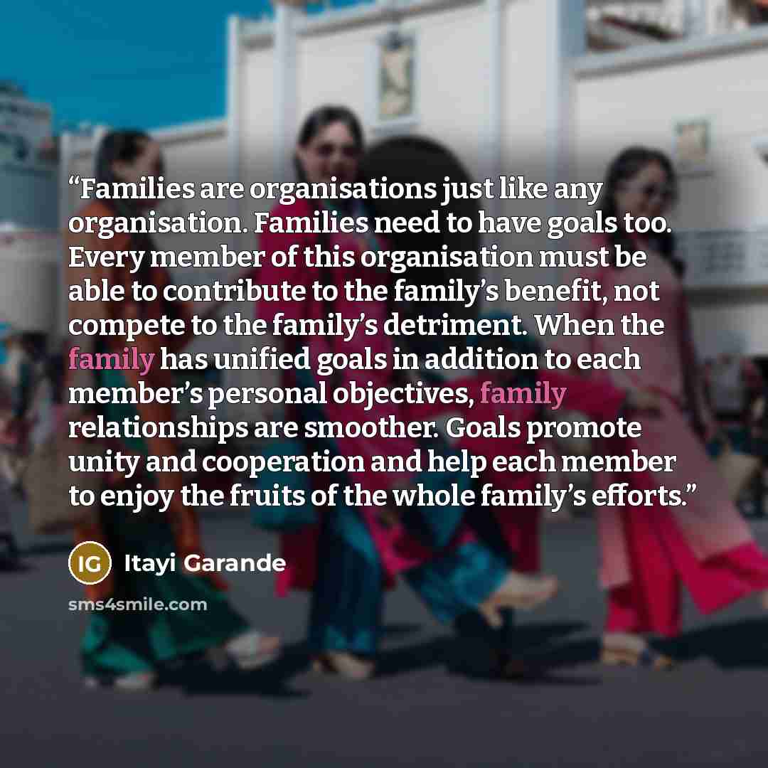 “Families are organisations just like any organisation. Families need to have goals too. Every member of this organisation must be able to contribute to the family’s benefit, not compete to the family’s detriment. When the family has unified goals in addition to each member’s personal objectives…” quote by Itayi Garande