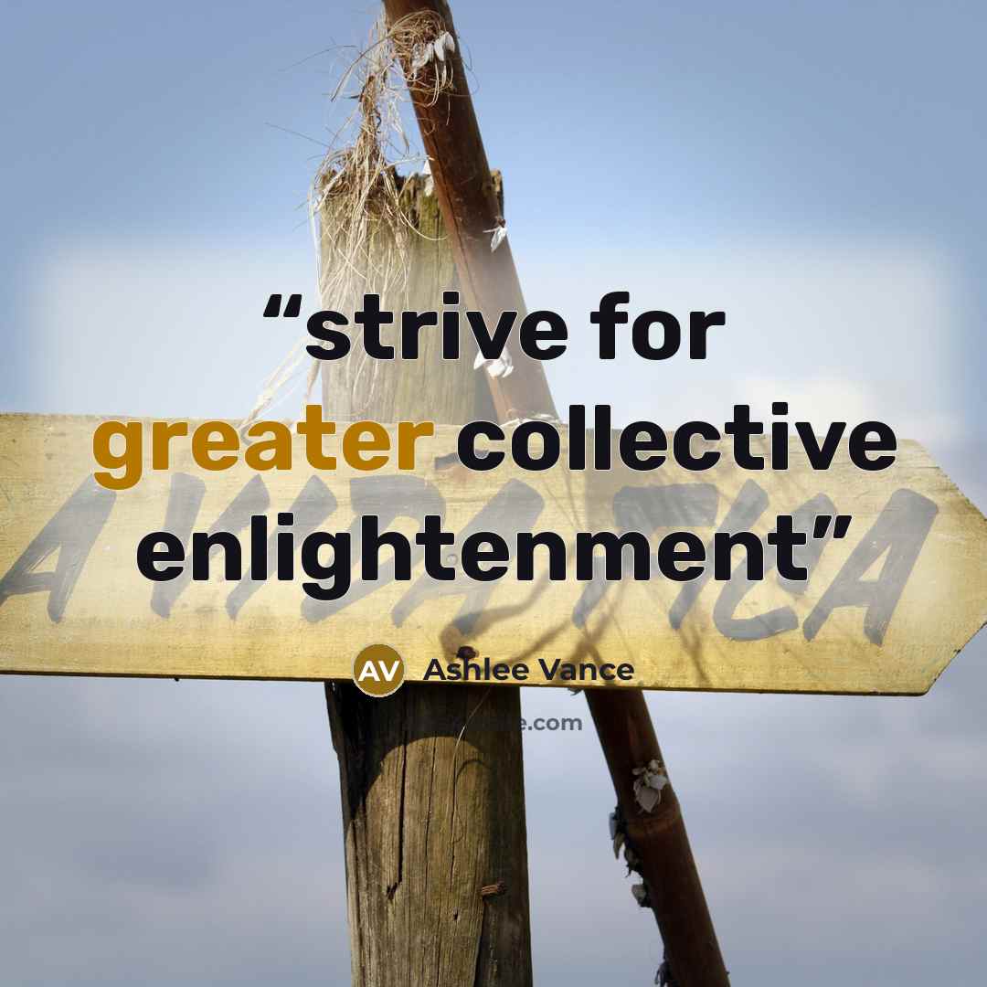 “strive for greater collective enlightenment” quote by Ashlee Vance