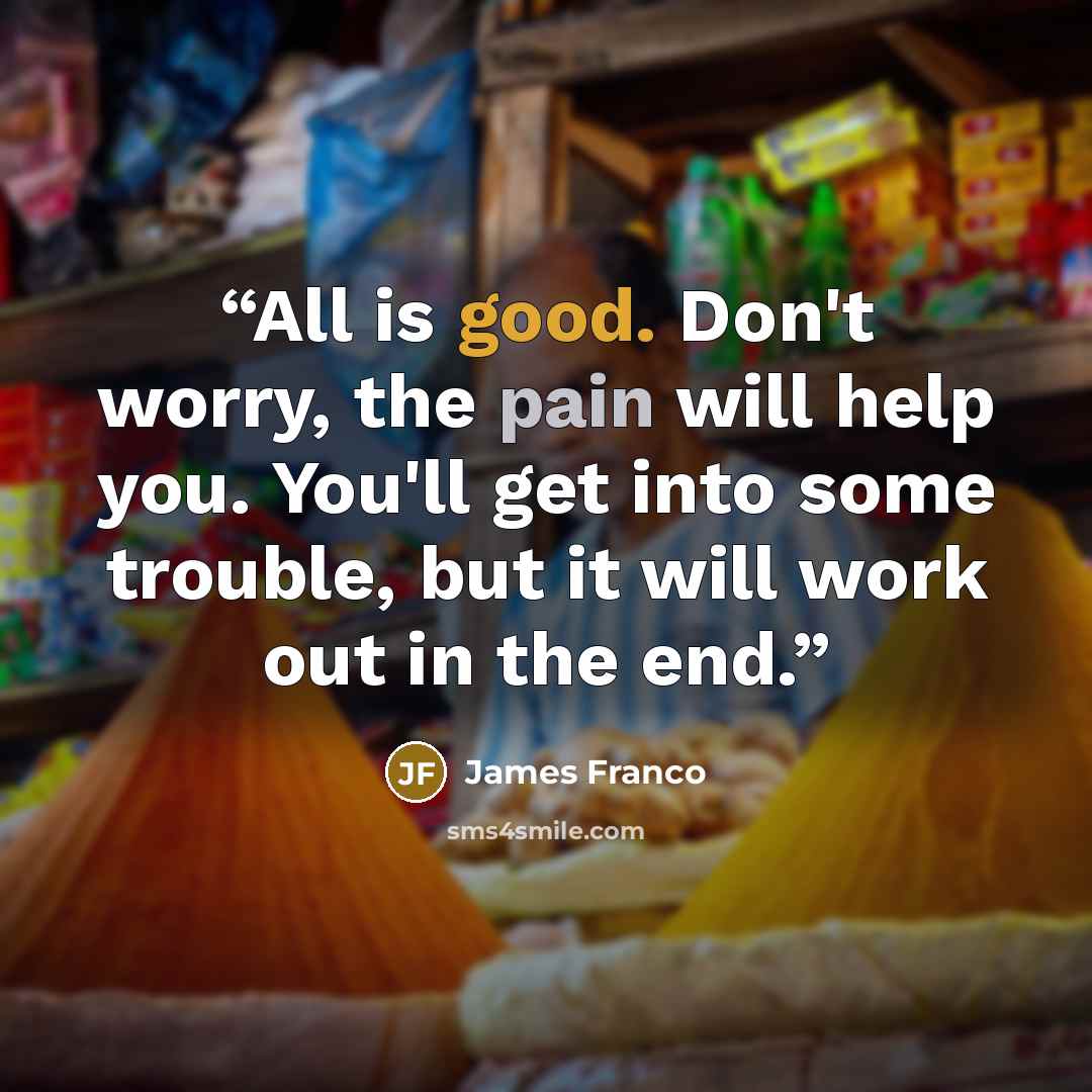 “All is good. Don't worry, the pain will help you. You'll get into some trouble, but it will work out in the end.” quote by James Franco