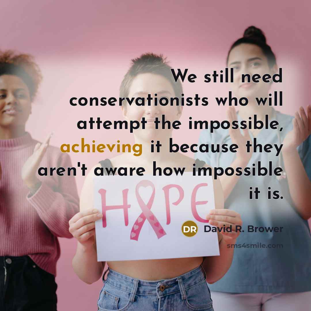 “We still need conservationists who will attempt the impossible, achieving it because they aren't aware how impossible it is.” quote by David R. Brower