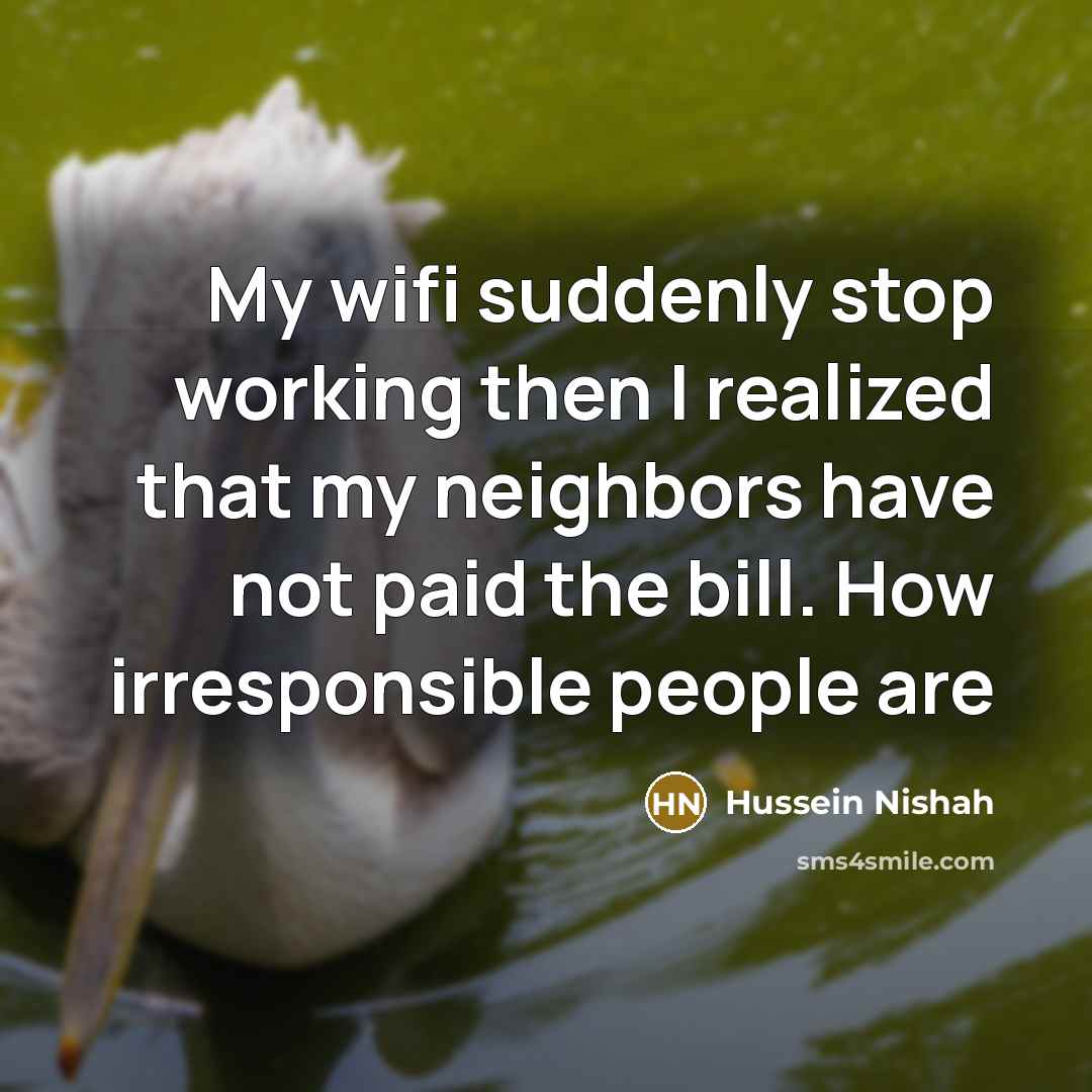 “My wifi suddenly stop working then I realized that my neighbors have not paid the bill. How irresponsible people are” quote by Hussein Nishah