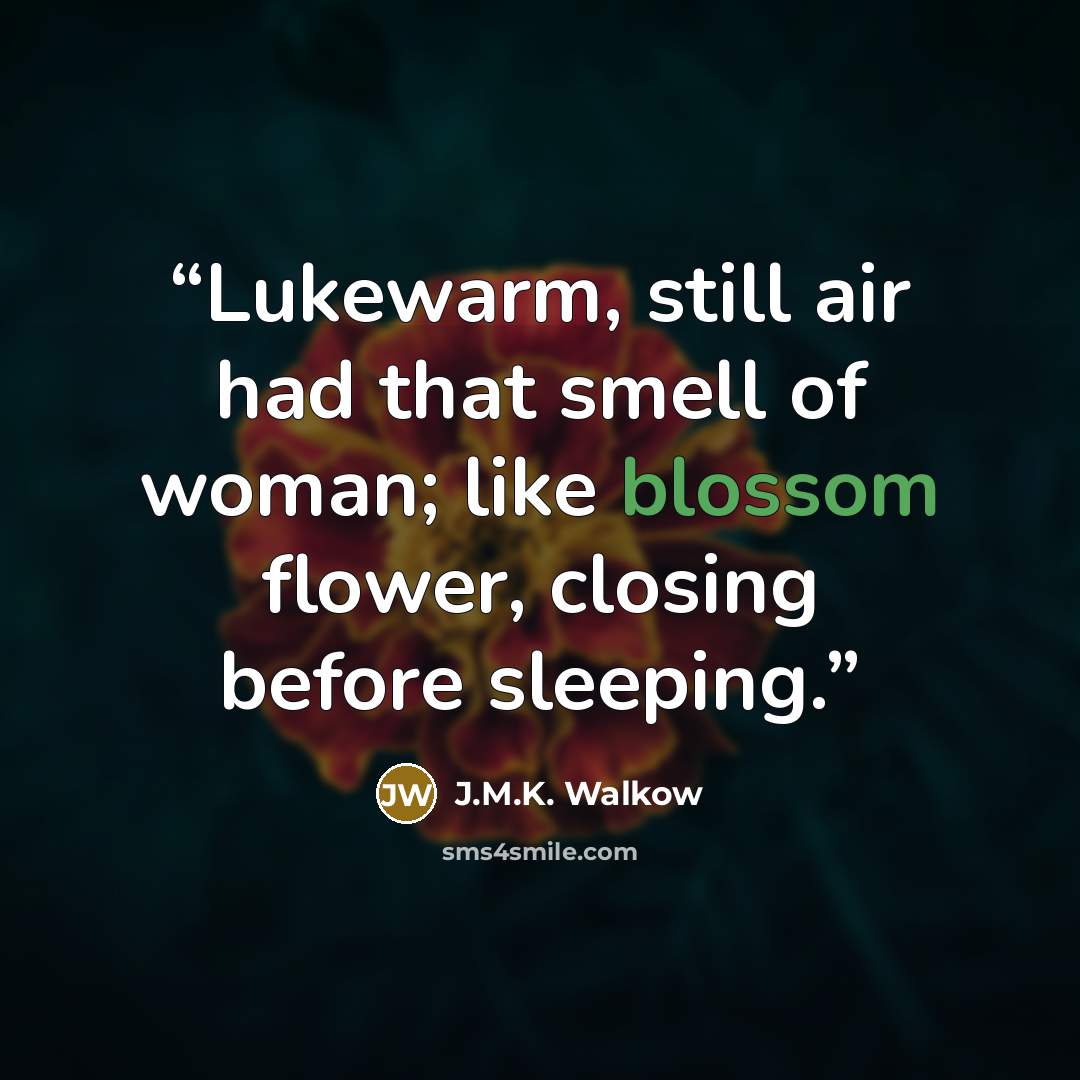 “Lukewarm, still air had that smell of woman; like blossom flower, closing before sleeping.” quote by J.M.K. Walkow