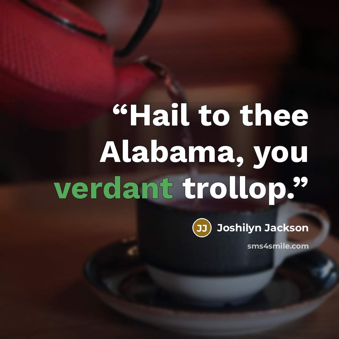 “Hail to thee Alabama, you verdant trollop.” quote by Joshilyn Jackson
