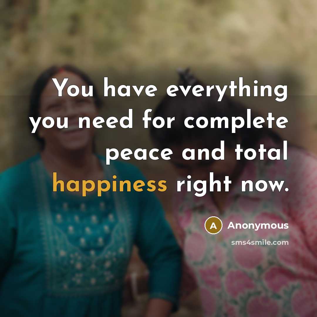 “You have everything you need for complete peace and total happiness right now.” quote by Anonymous